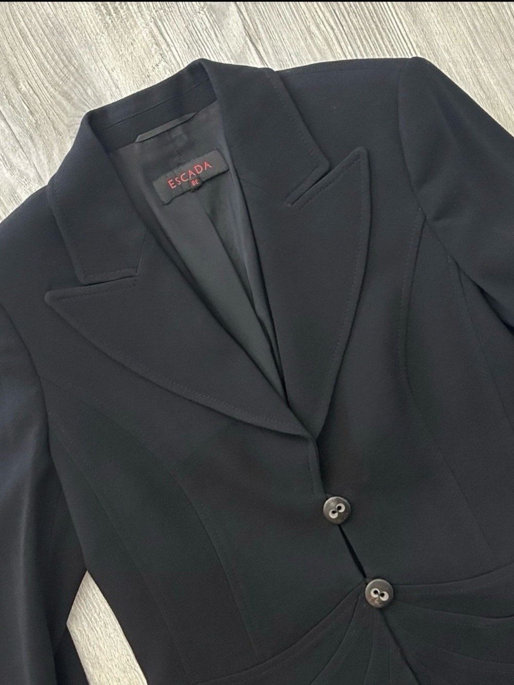 Vintage Escada Black Paneled Stitching Fitted Blazer Jacket EU38 / US8 Peplum